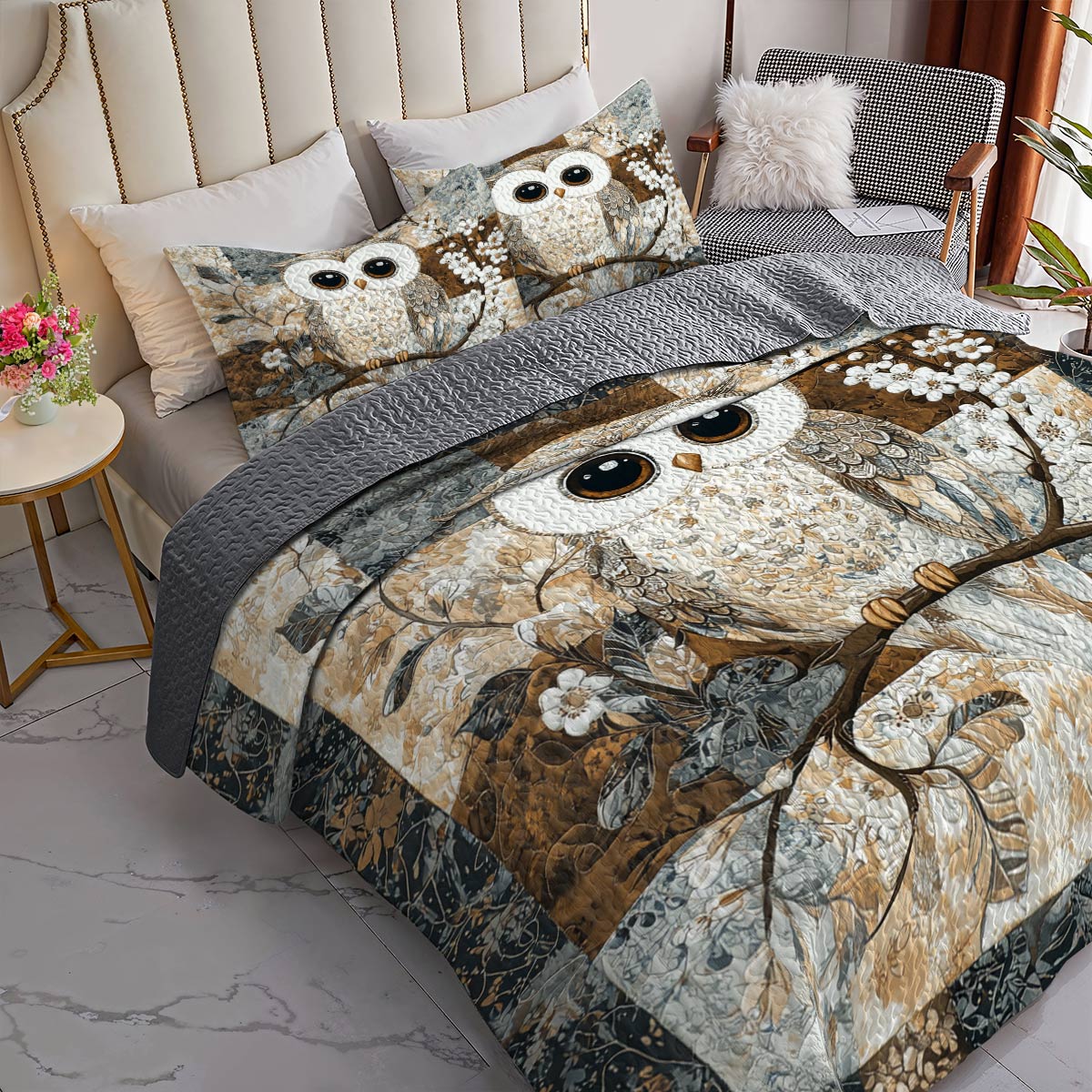 Shineful All Season Quilt 3-Piece Set Cute Owl Lovely