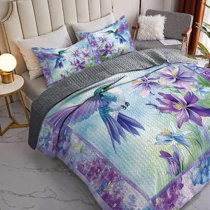 Shineful All Season Quilt 3-Piece Set Hummingbird & Purple Flower