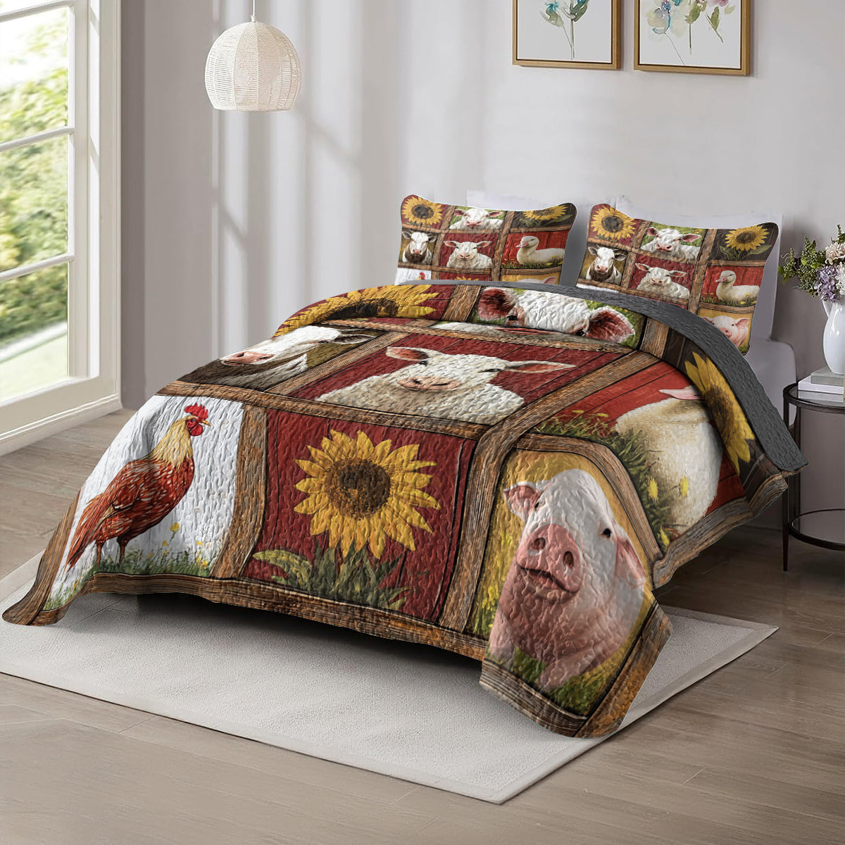 Shineful All Season Quilt 3-Piece Set Rustic Farm Animals