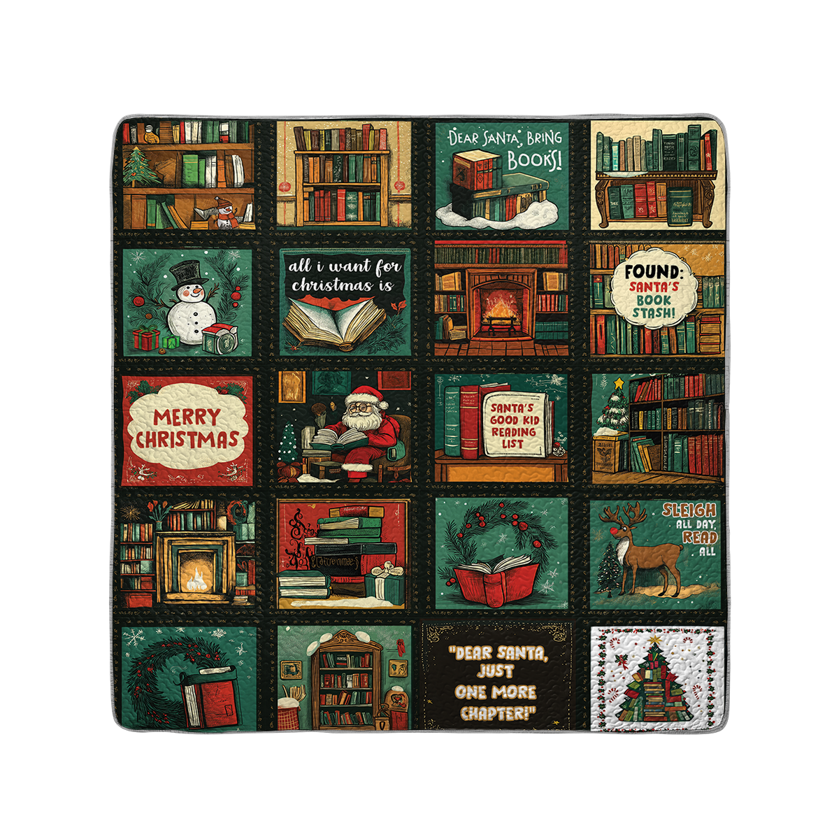 Shineful All Season Quilt 3-Piece Set Santa Reading Nook