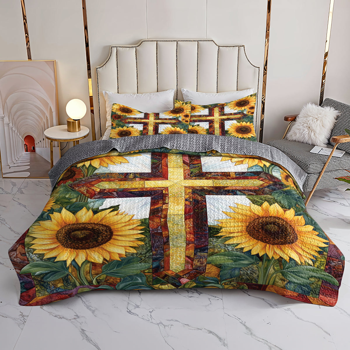 Shineful All Season Quilt 3-Piece Set Sunflower Cross