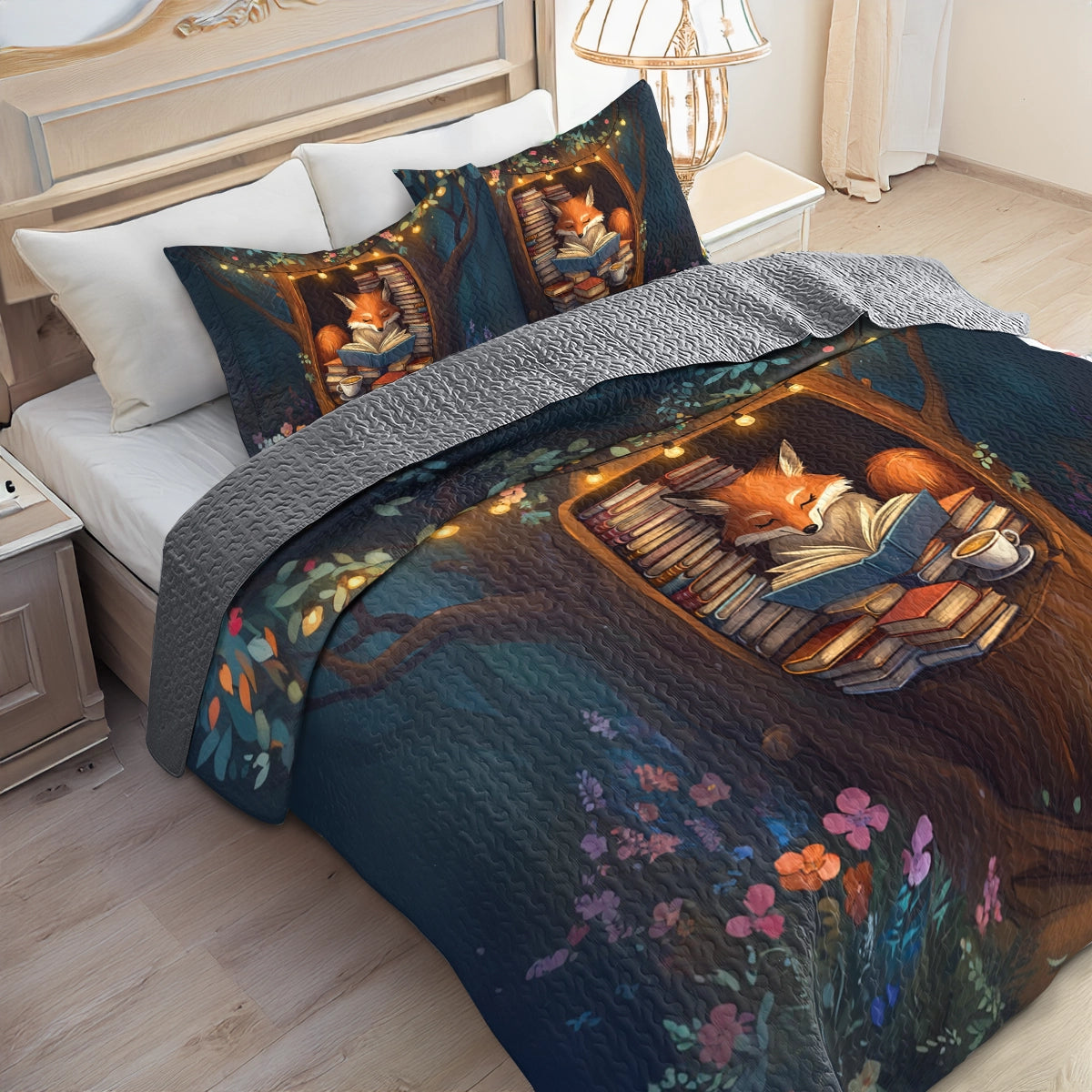 Shineful All Season Quilt 3-Piece Set - Reading Cozy Fox