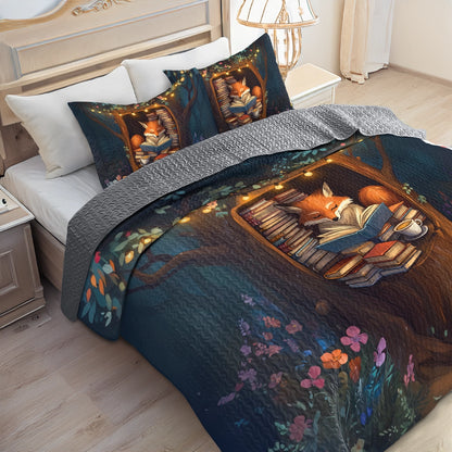 Shineful All Season Quilt 3-Piece Set - Reading Cozy Fox