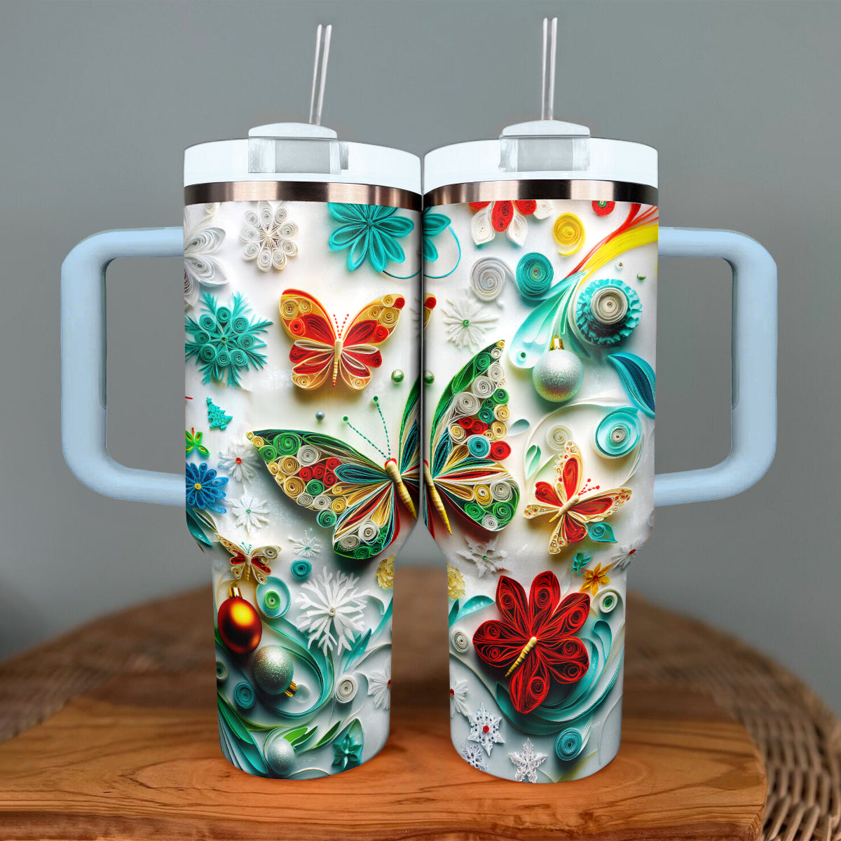 Shineful Tumbler Quilled Winter Wonderland Butterfly