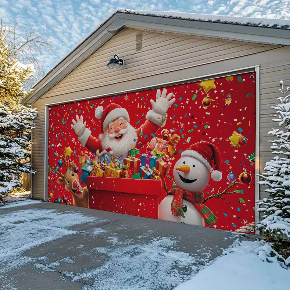 Shineful Garage Door Banner Decoration - Santa's Cheerful Crew