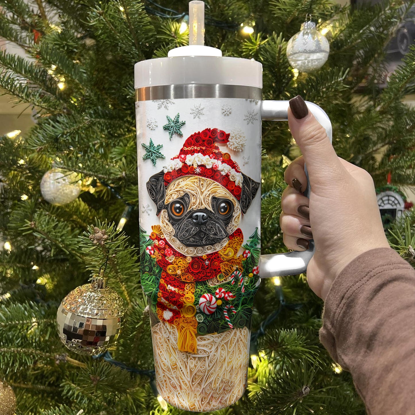Shineful Glossy Tumbler Puggy Christmas
