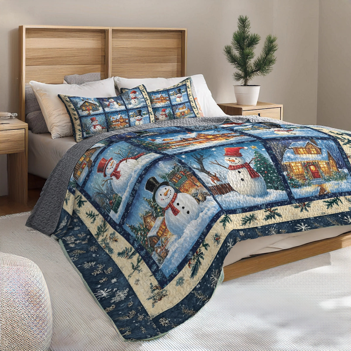 Shineful All Season Quilt 3-Piece Set - Winter Wonderland Snowman