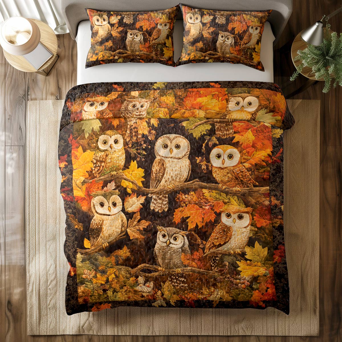 Shineful All Season Quilt 3-Piece Set Owl Autumn