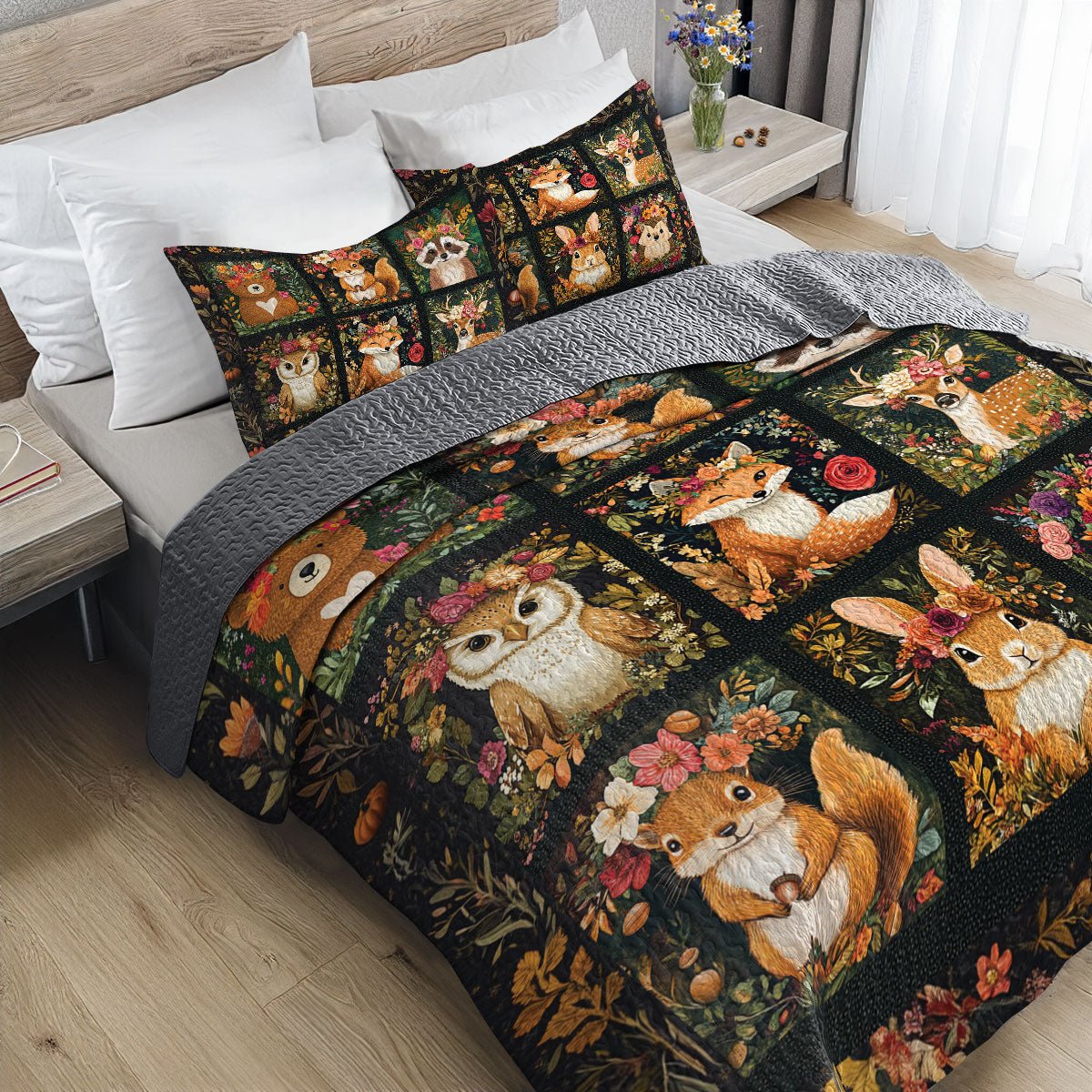 Shineful All Season Quilt 3-Piece Set Floral Animal