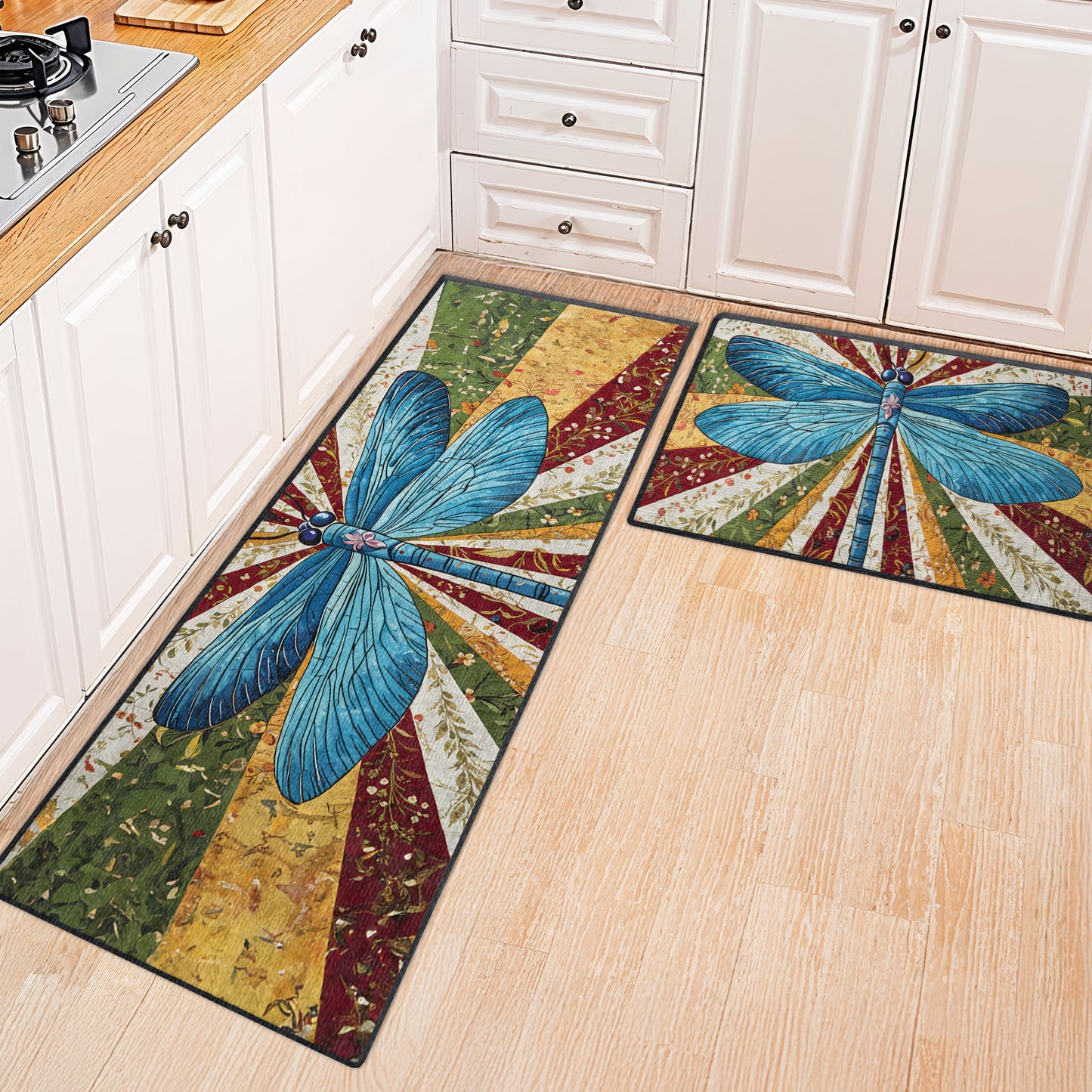 Shineful Dragonfly Bloom Ultra-Thin Non Skid Floor Mat, Kitchen Rugs