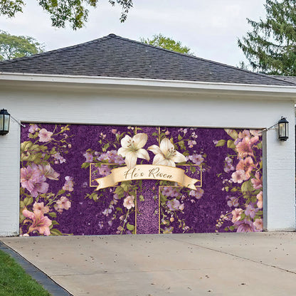 Shineful Garage Door Banner Decoration Royal Purple He Is Risen