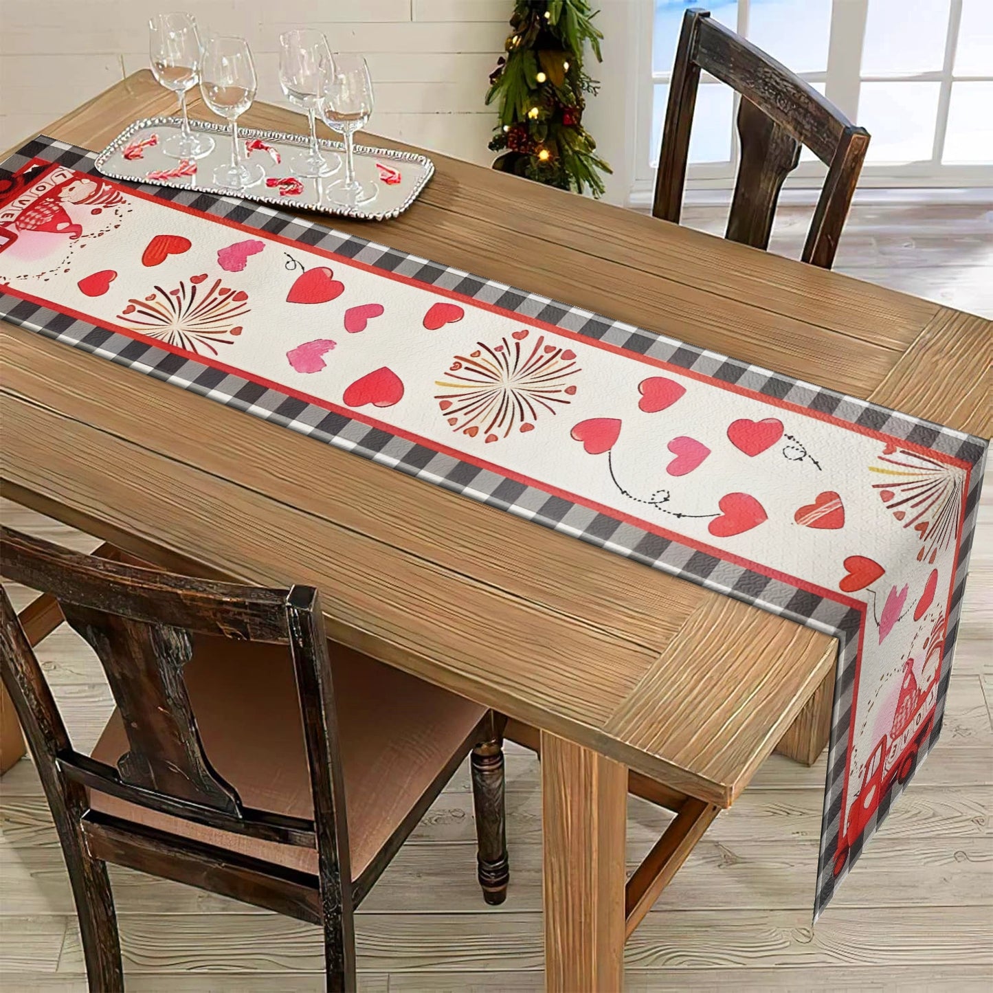 Shineful 2D Flat Print Quilted Table Runner Valentine Romantic Trip