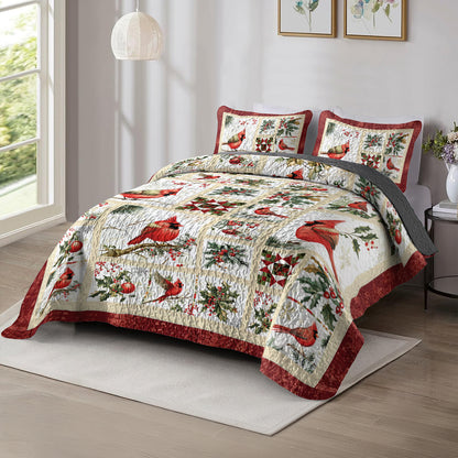 Shineful All Season Quilt 3-Piece Set Cardinal Winter Christmas
