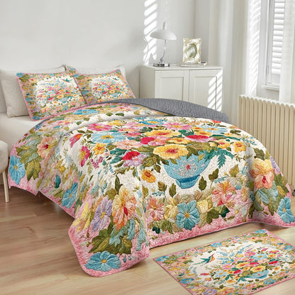 Shineful All Season Quilt 3-Piece Set Romantic Blossom Hummingbird