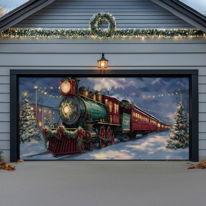Shineful Garage Door Banner Decoration Christmas Eve Express Locomotive