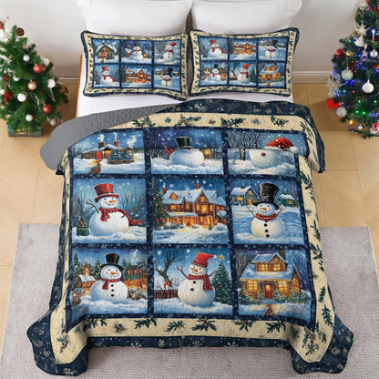 Shineful All Season Quilt 3-Piece Set - Winter Wonderland Snowman