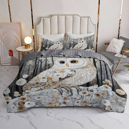 Shineful All Season Quilt 3-Piece Set Gentle Owl Winter Forest