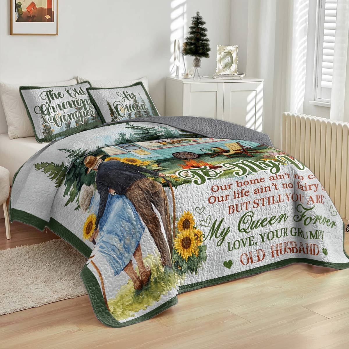 Shineful All Season Quilt 3-Piece Set Camping Partners Quote