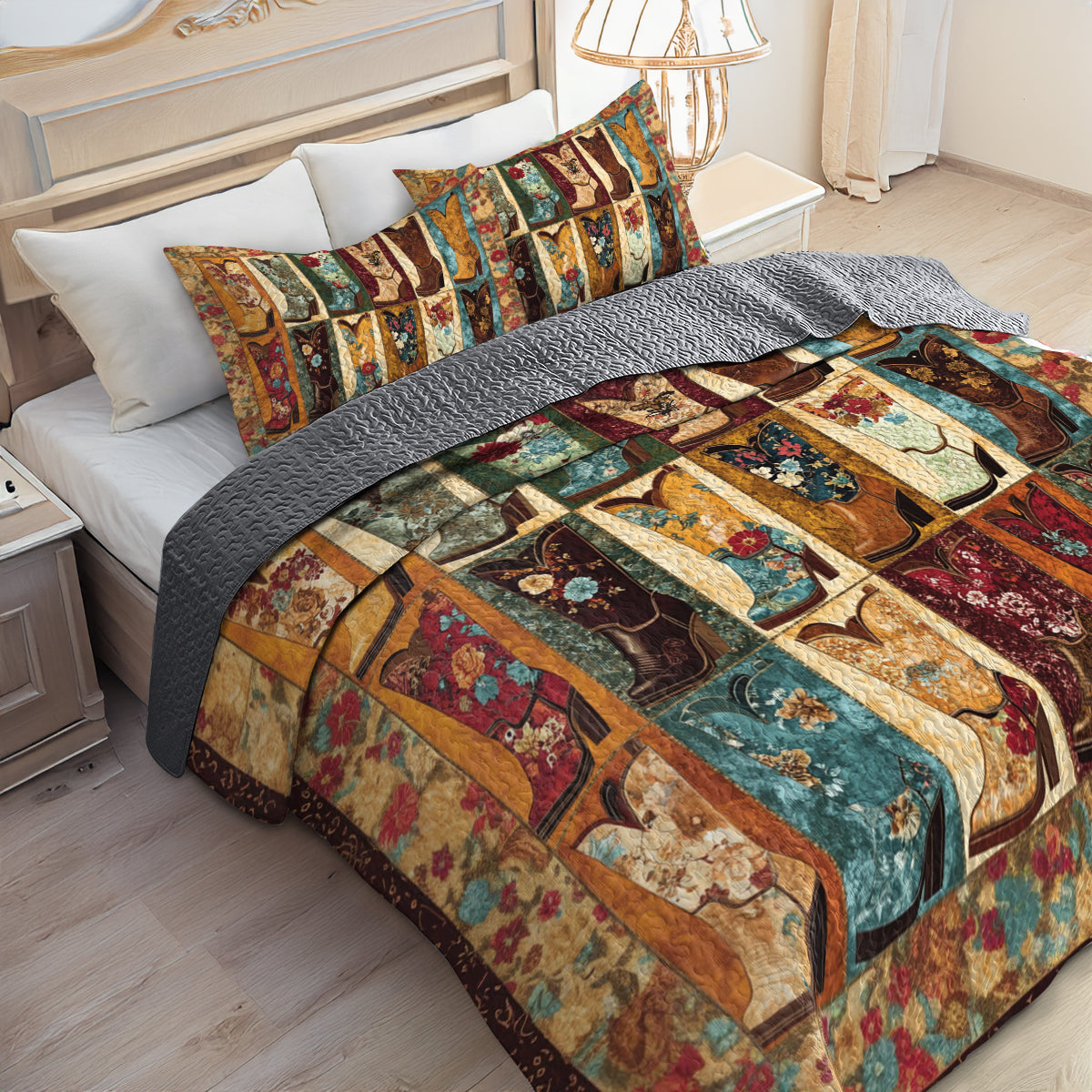 Shineful All Season Quilt 3-Piece Set Vintage Cowboy Boot
