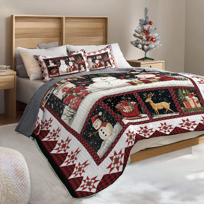 Shineful All Season Quilt 3-Piece Set Merry Christmas Patchwork