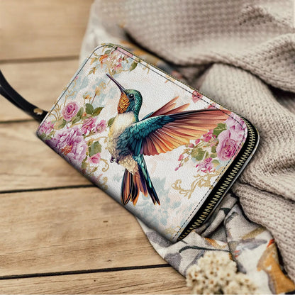 Shineful Leather Clutch Purse With Wristlet Strap Handle Ethereal Flight Hummingbird