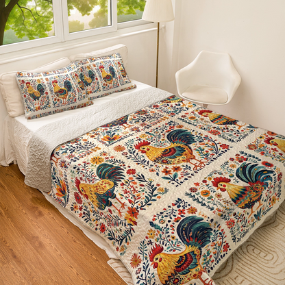 Shineful All Season Quilt 3-Piece Set - Rooster Garden