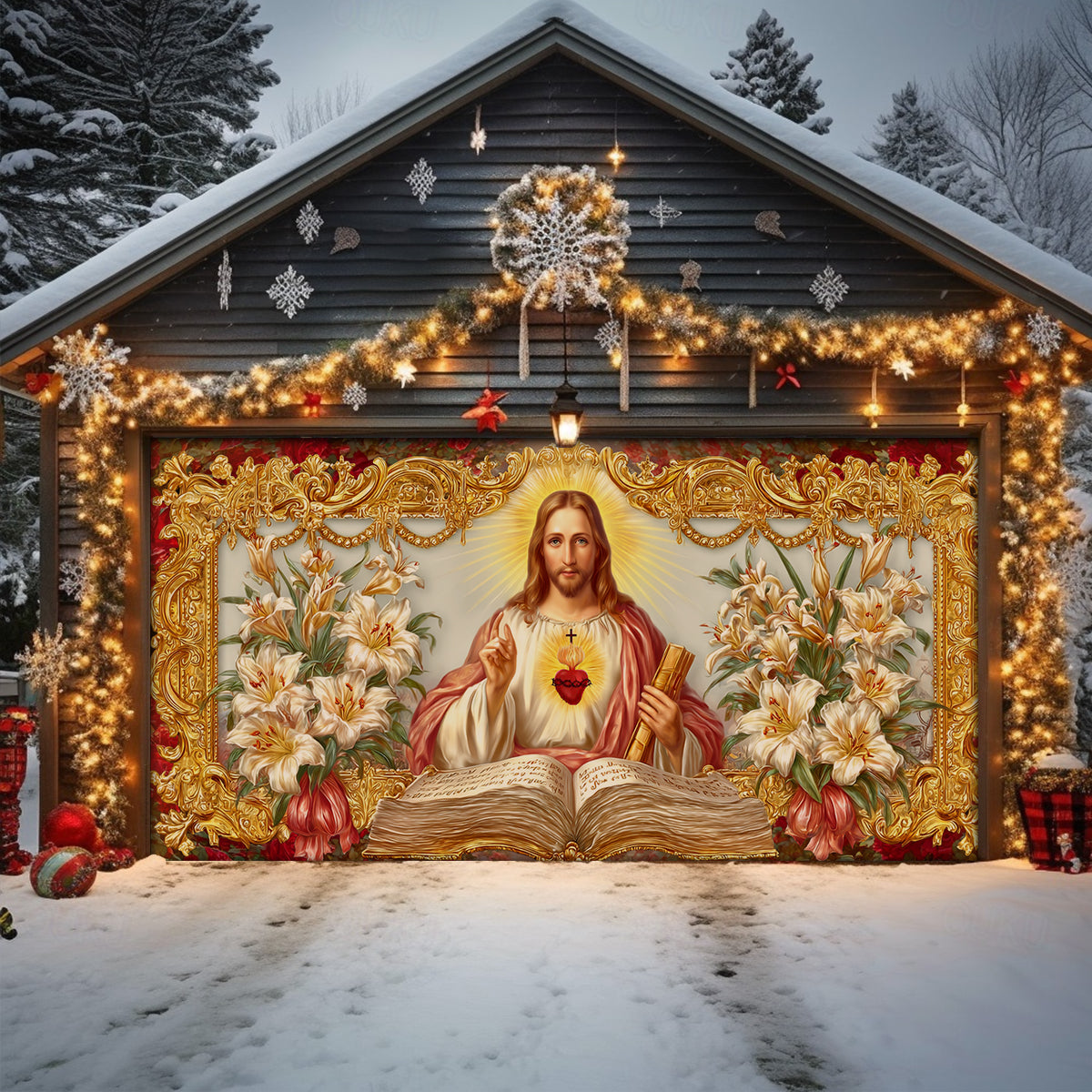 Shineful Garage Door Banner Decoration Sacred Heart