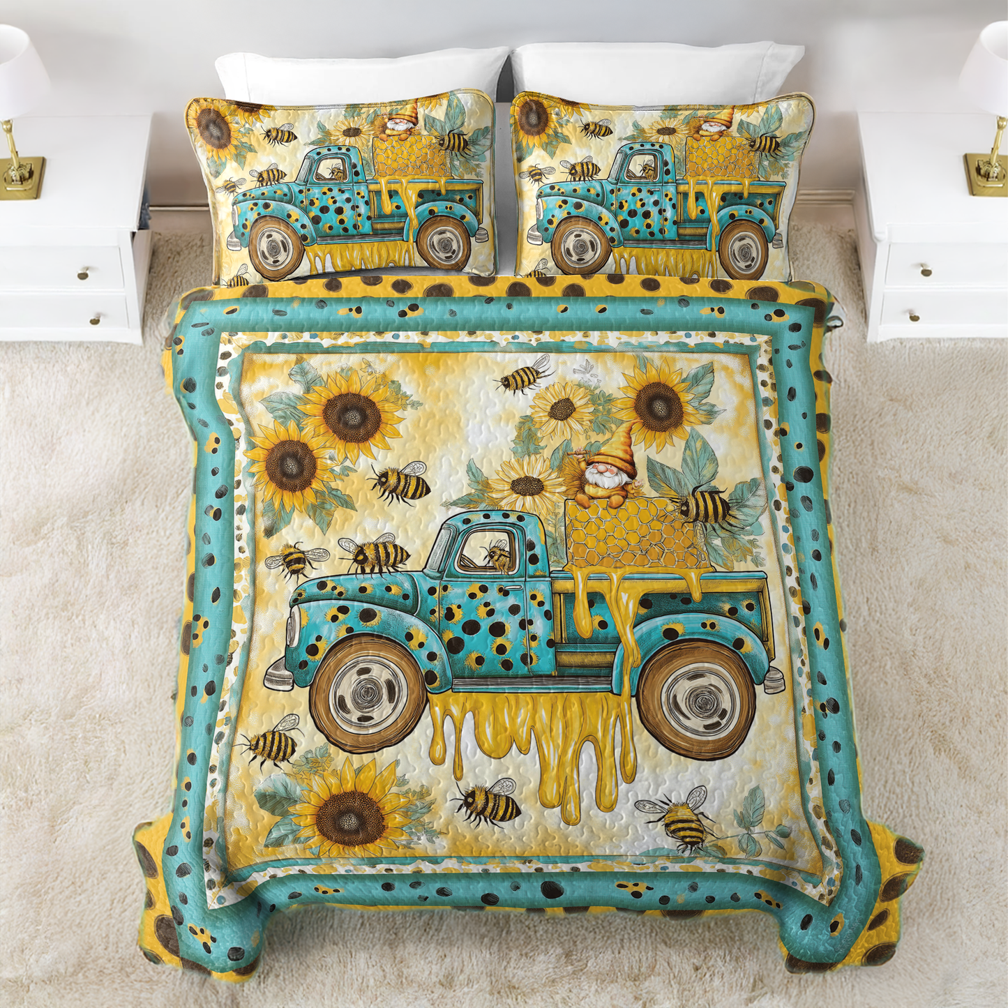 Shineful All Season Quilt 3-Piece Set Bee Truck Cozy