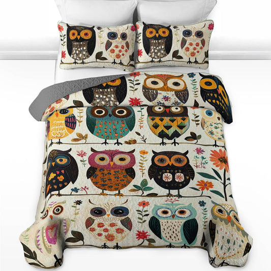 Shineful All Season Quilt 3-Piece Set Owl Peace Love