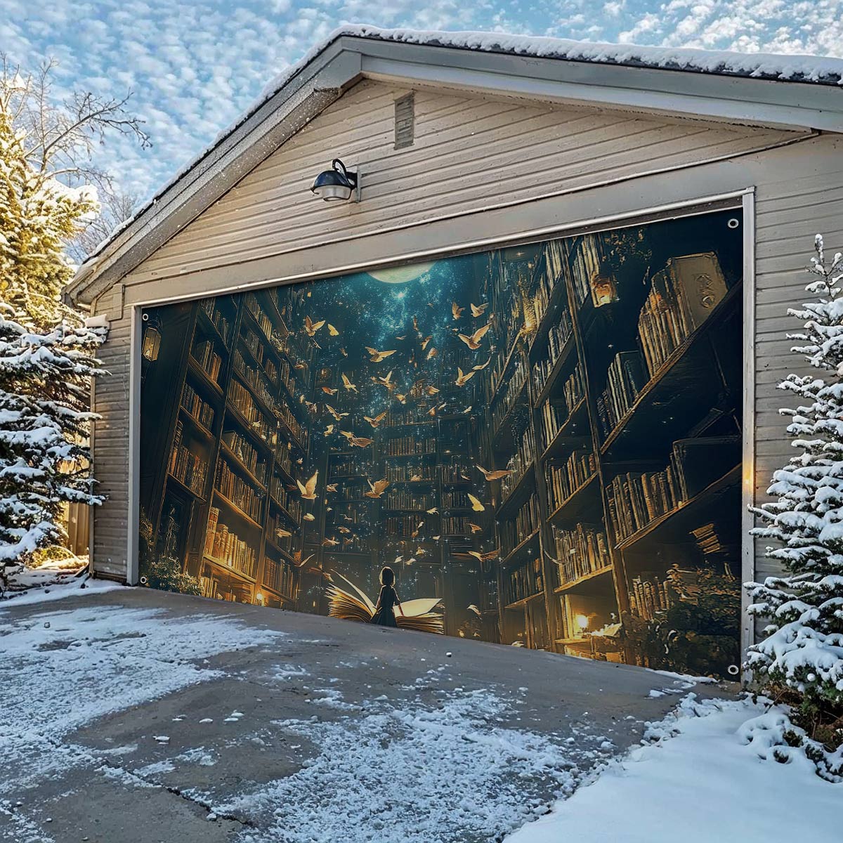 Shineful Garage Door Banner Decoration Akashic Library