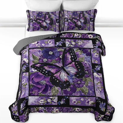Shineful Quilt 3-Piece Set Gorgeous Purple Butterfly Flowers