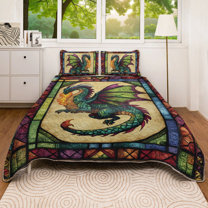 Shineful All Season Quilt 3-Piece Set - Mystic Flames Dragon