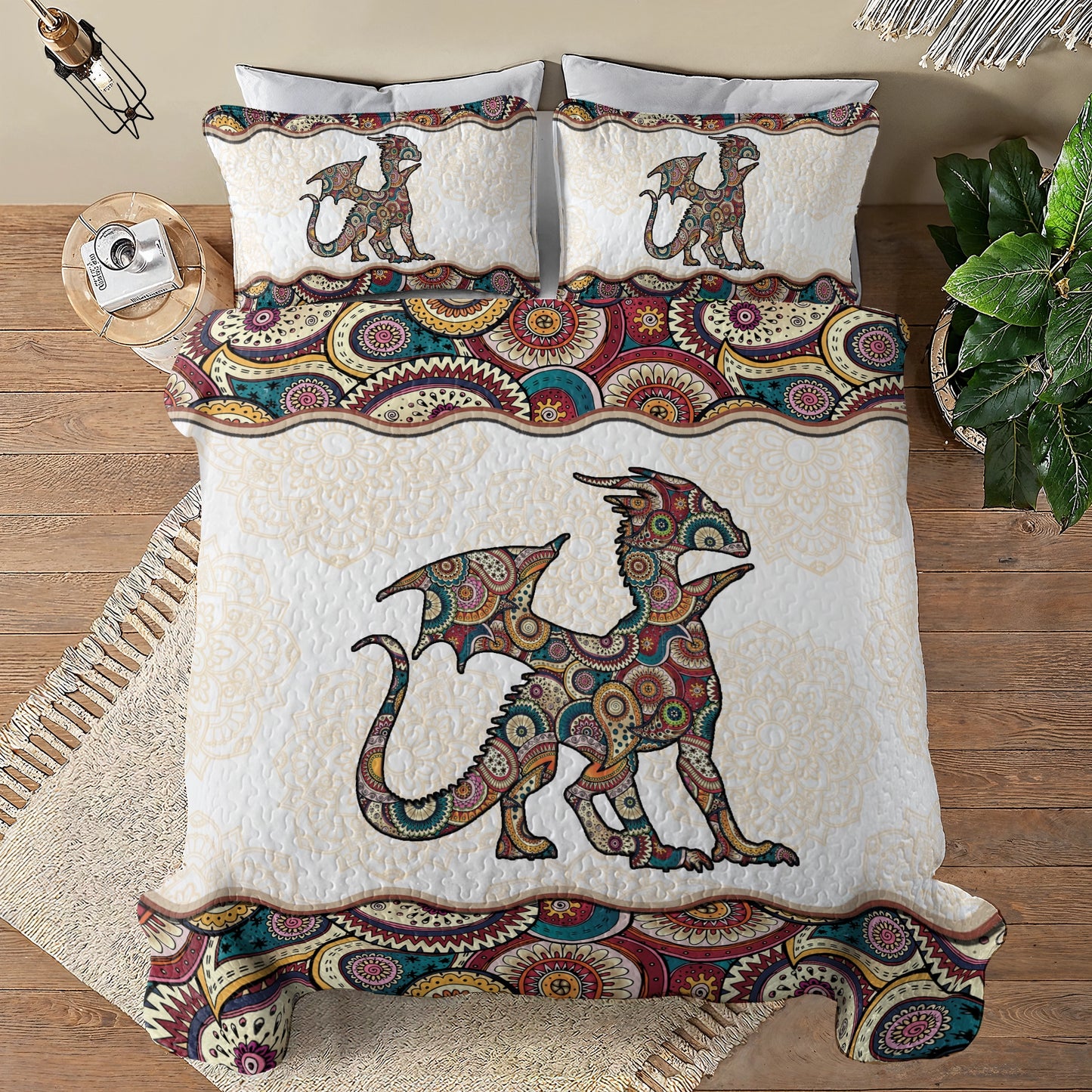 Shineful All Season Quilt 3-Piece Set Boho Dragon