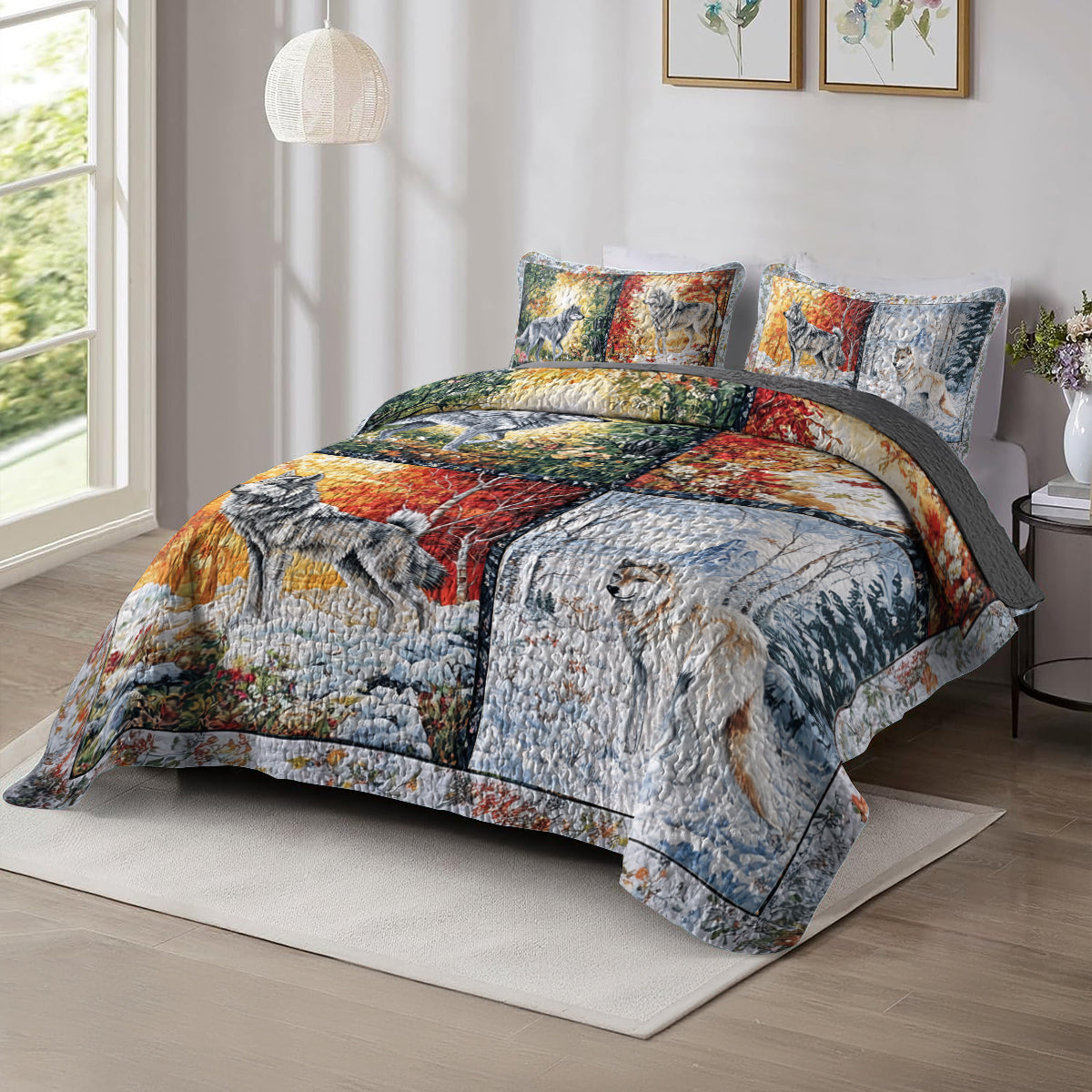 Shineful All Season Quilt 3-Piece Set Wolf Seasons Quilt