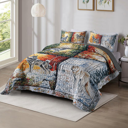 Shineful All Season Quilt 3-Piece Set Wolf Seasons Quilt