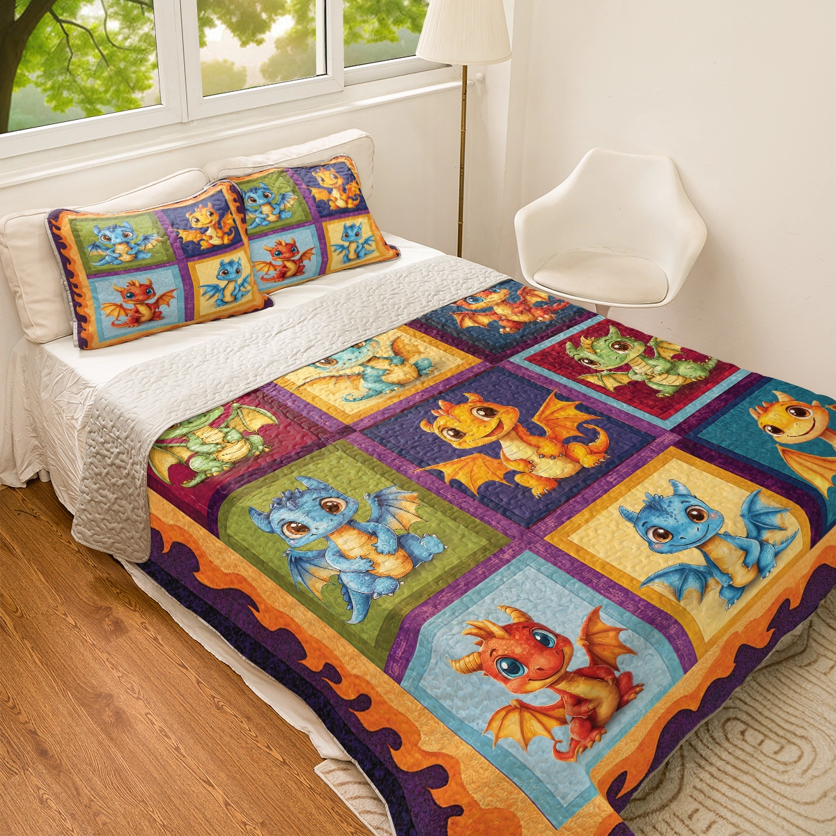 Shineful All Season Quilt 3-Piece Set - Adorable Baby Dragon Dreams