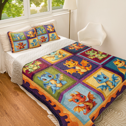 Shineful All Season Quilt 3-Piece Set - Adorable Baby Dragon Dreams