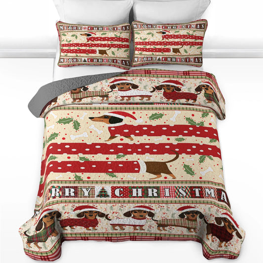 Shineful All Season Quilt 3-Piece Set - Christmas Playful Dachshund