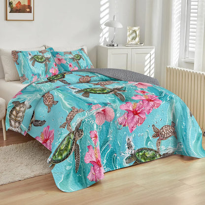 Shineful All Season Quilt 3-Piece Set - Sea Turtle Hibiscus