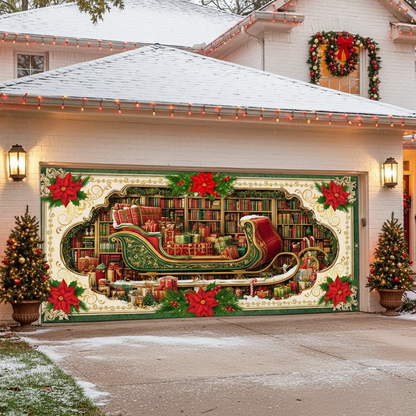 Shineful Garage Door Banner Decoration Santa’s Library