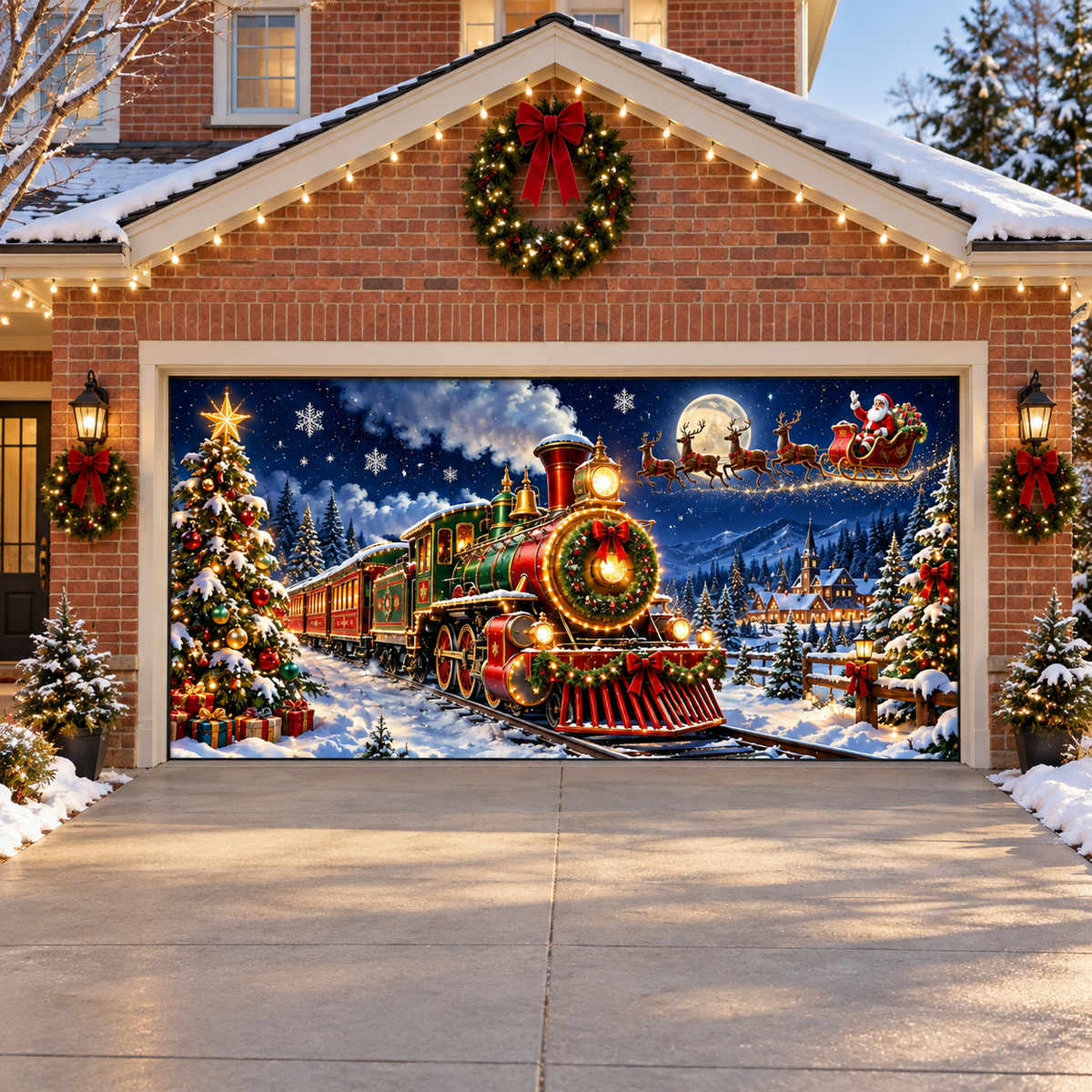 Shineful Christmas Train Garage Door Banner Decoration