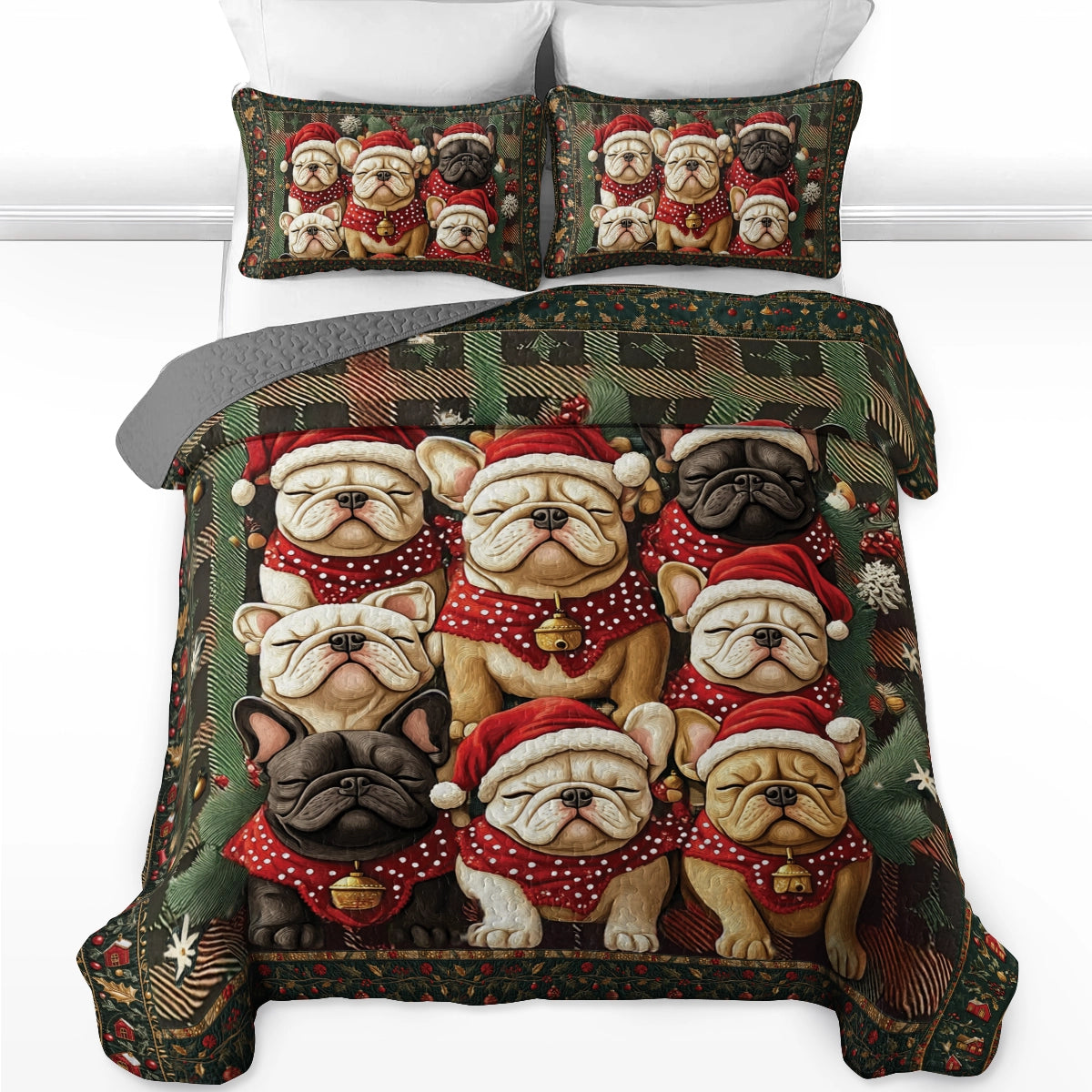 Shineful All Season Quilt 3-Piece Set - French Bulldog Christmas Carols