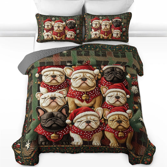 Shineful All Season Quilt 3-Piece Set - French Bulldog Christmas Carols