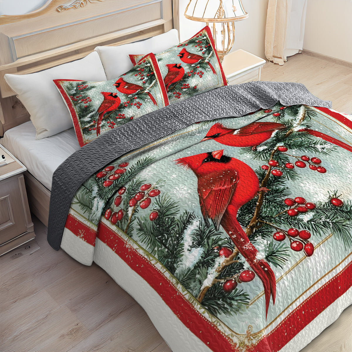 Shineful All Season Quilt 3-Piece Set Christmas Cardinal