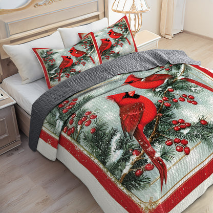 Shineful All Season Quilt 3-Piece Set Christmas Cardinal