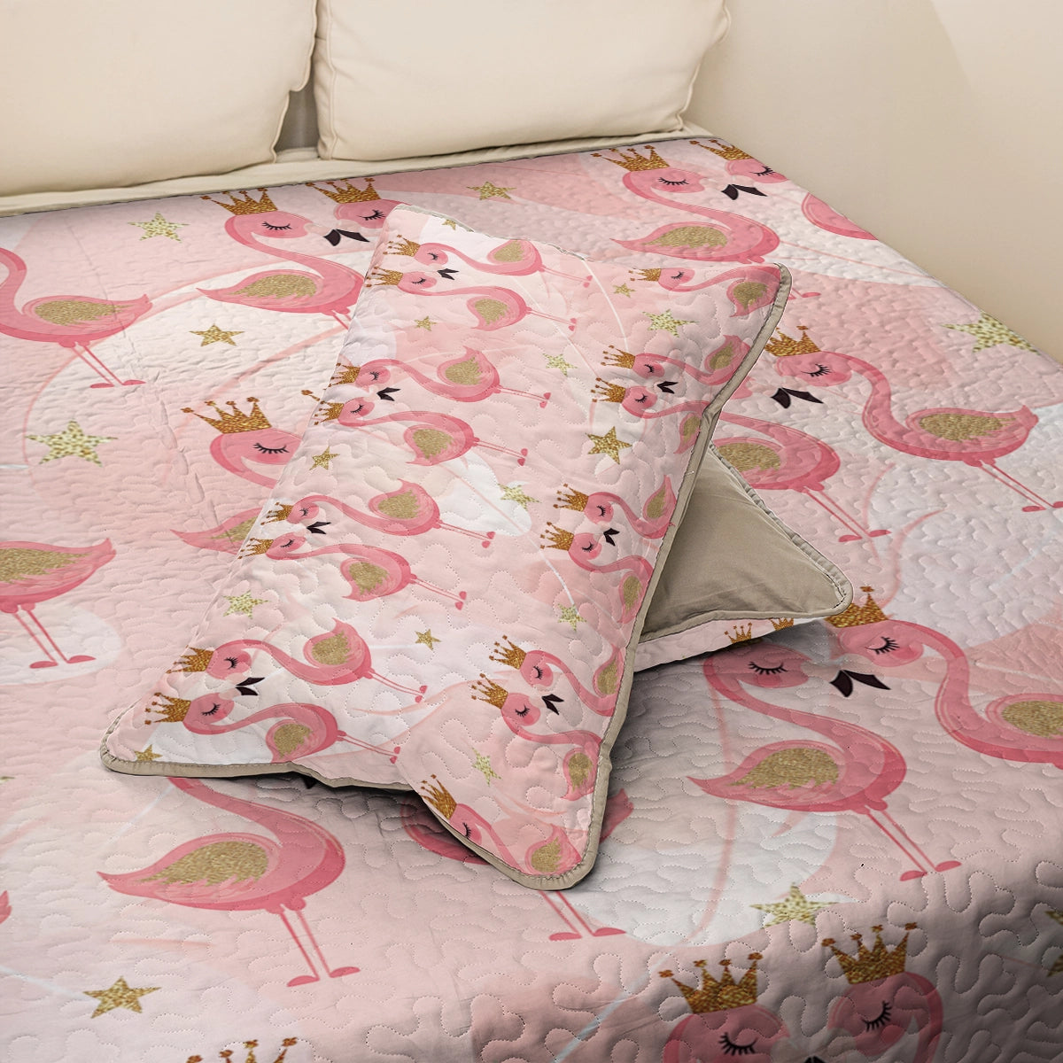 Shineful All Season Quilt 3-Piece Set - Princess Flamingo Dreams