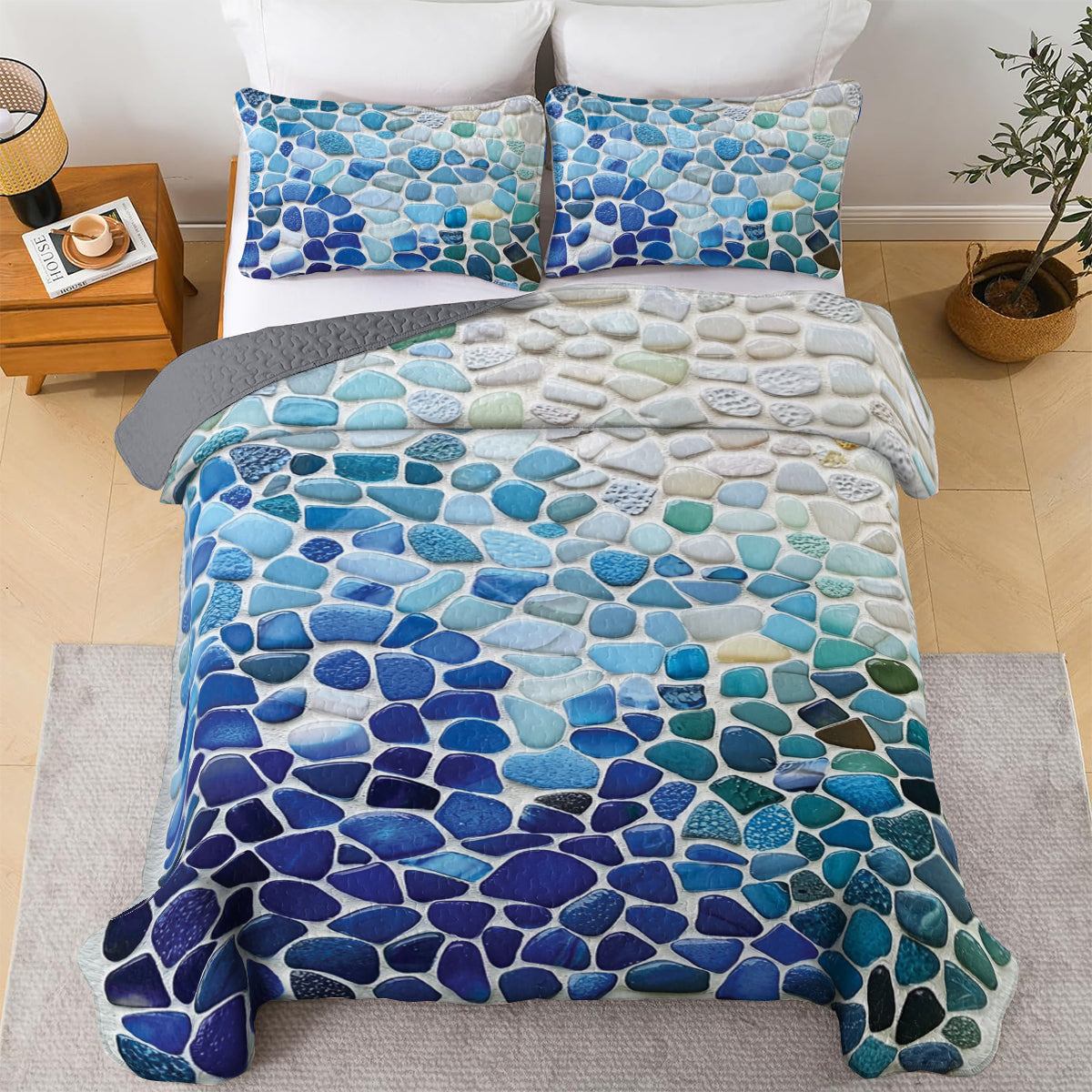 Shineful All Season Quilt 3-Piece Set Ocean Pebbles