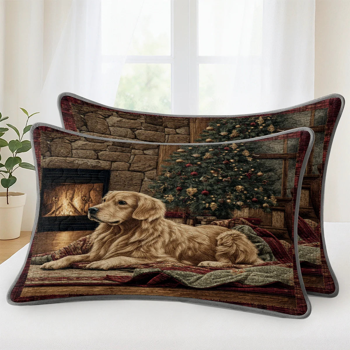 Shineful Quilt 3-Piece Set Golden Retriever Christmas Eve