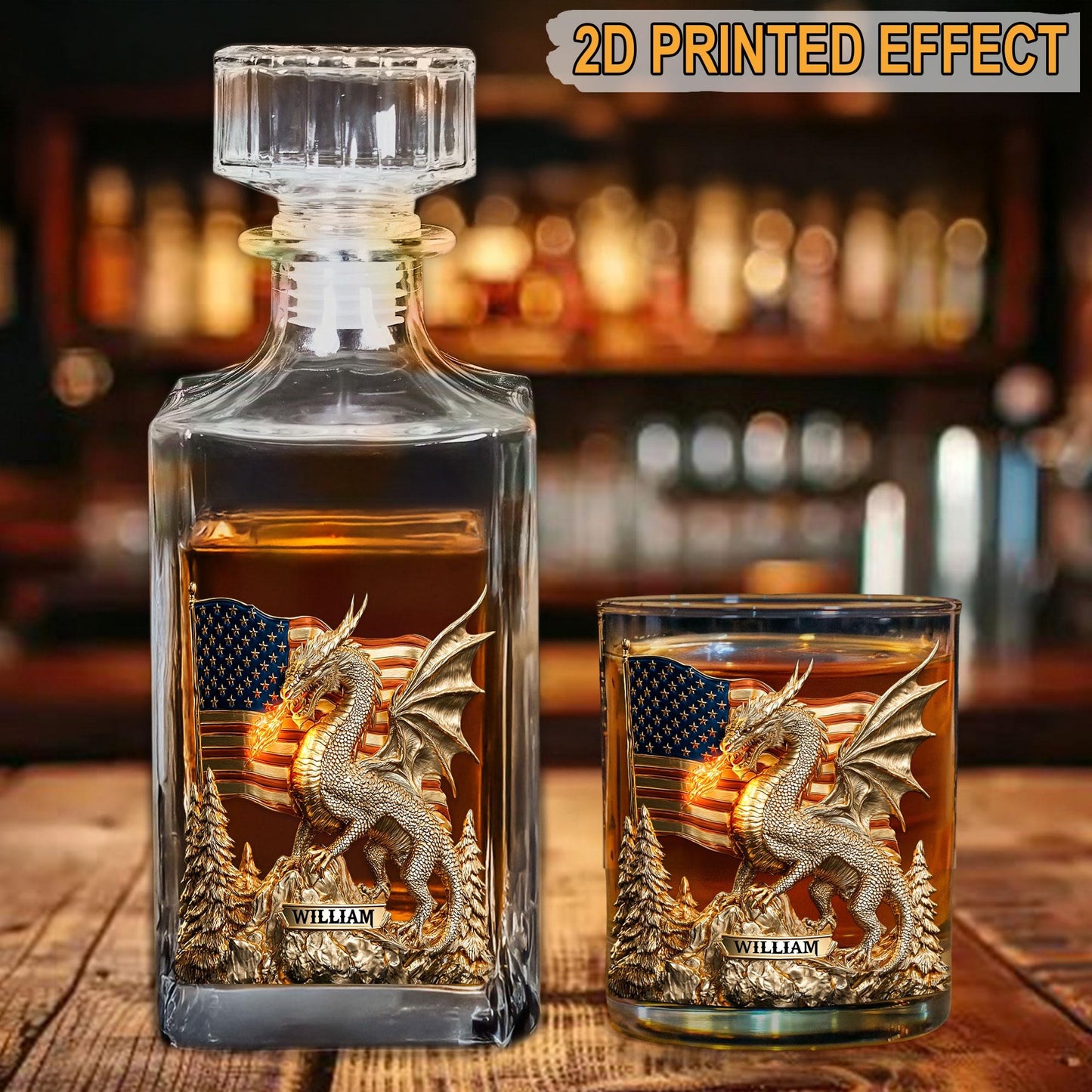 Shineful Whiskey Set American Dragon Flag Personalized