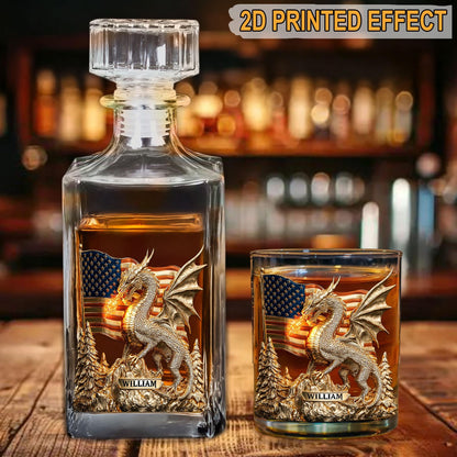 Shineful Whiskey Set American Dragon Flag Personalized